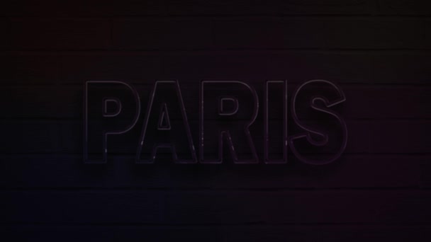 Realistico neon scritto paris per la decorazione e la copertura sullo sfondo della parete. — Video Stock