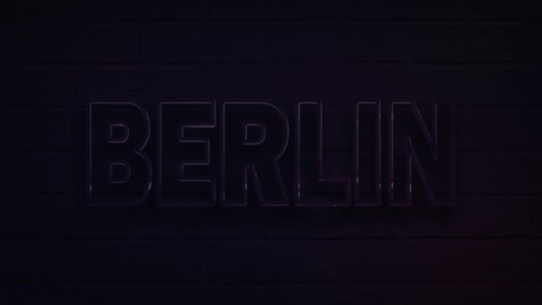 Realisztikus neon írott berlin dekoráció és borító a falon háttér. — Stock videók