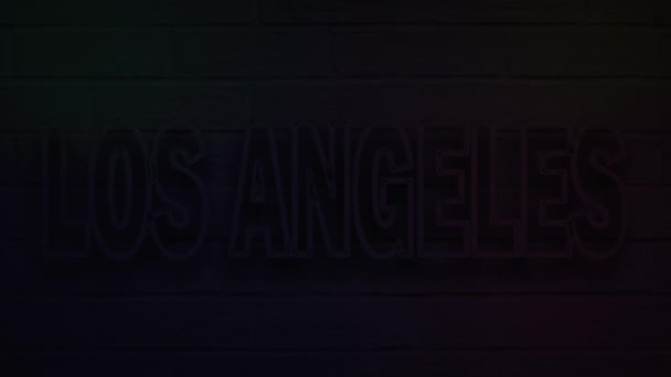Realistyczny neon napisany Los Angeles do dekoracji i pokrycia na tle ściany. — Wideo stockowe