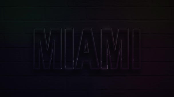 Miami écrit au néon réaliste pour la décoration et la couverture sur le fond mural. — Video