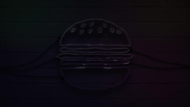 Hamburger néon réaliste pour la décoration et le revêtement sur le fond mural. — Video