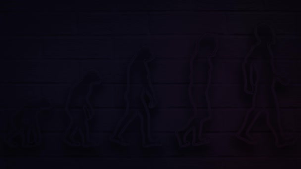 Реалистичная эволюция неонового человека для украшения и покрытия на фоне стен. — стоковое видео