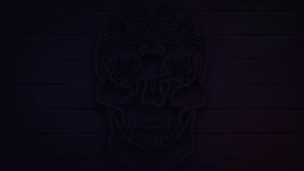 Реалистичный неоновый мексиканский череп для украшения и покрытия на фоне стены. — стоковое видео