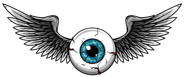 Vektor ilustrasi desain Tattoo Flying Eyeball - Stok Vektor