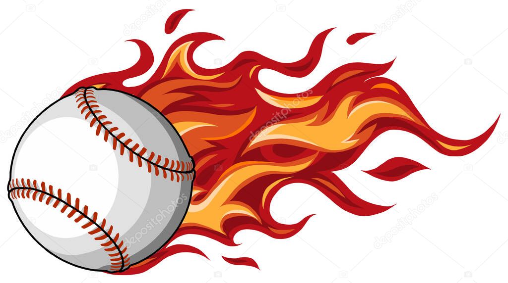 Baseball with flames in white background vector illustration