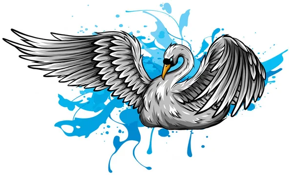 Cisne con salpicaduras de agua vector ilustración — Vector de stock