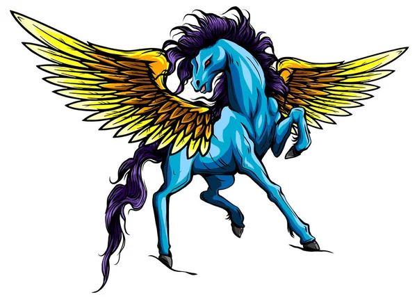 Пегас. Иллюстрация мифологической лошади Пегаса, поднимающейся на задние ноги. вектор — стоковый вектор