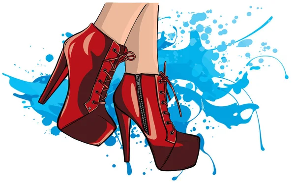 Vector meisjes op hoge hakken. Modeillustratie. Vrouwelijke benen in schoenen. Leuk ontwerp.. — Stockvector