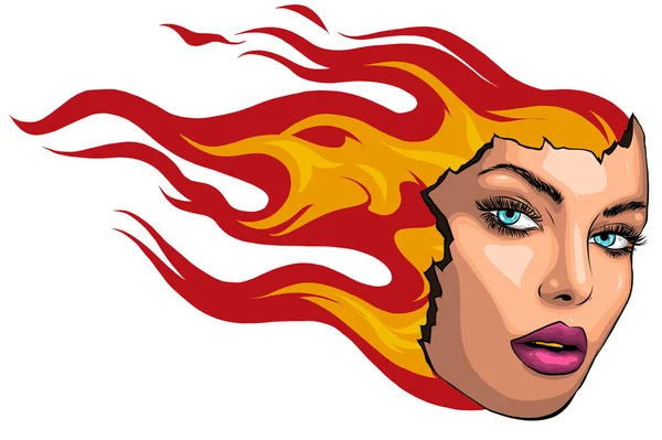 Ragazza con le fiamme nei capelli - illustrazione vettoriale — Vettoriale Stock