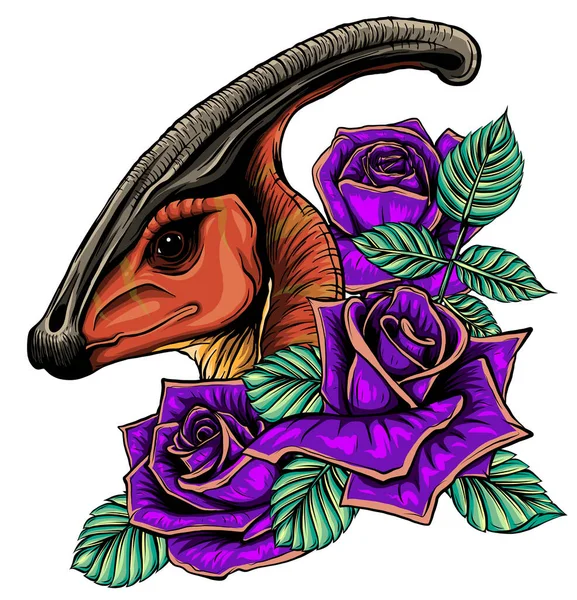 Dinozaur Parasaurolophus głowa sztuka wektor ilustracja projekt — Wektor stockowy