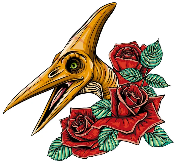 Projeto da ilustração do vetor da arte da cabeça do pteranodon do dinossauro — Vetor de Stock