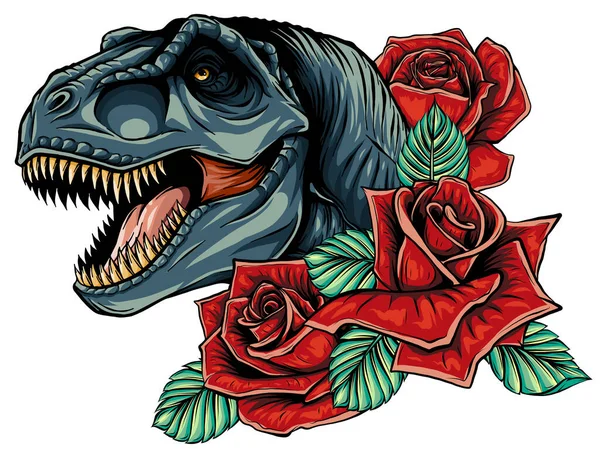 恐竜ティラノサウルス｜レックスヘッドアートベクトルイラストデザイン — ストックベクタ
