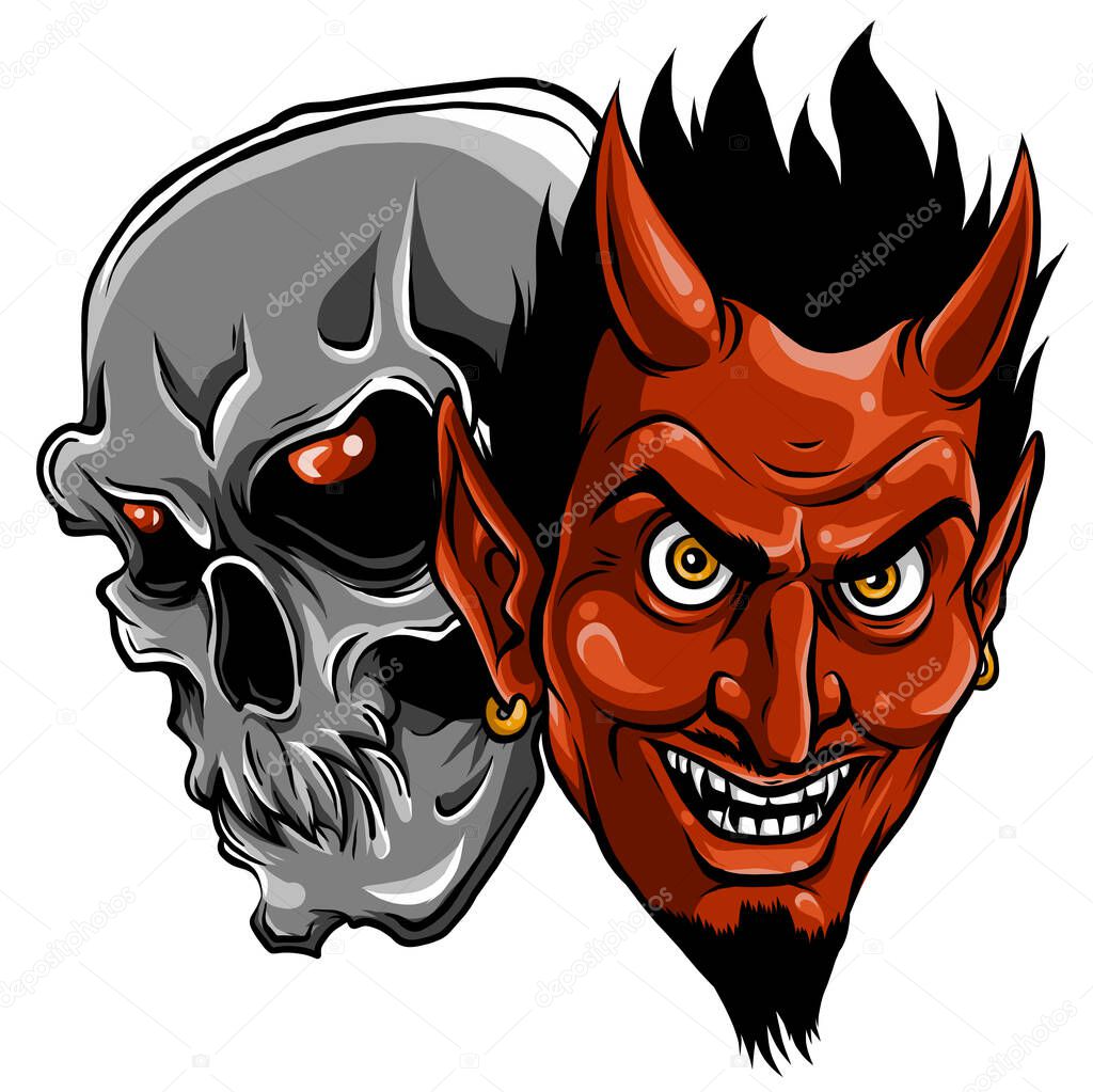 Demon Devil and skull Head Vector Illustration