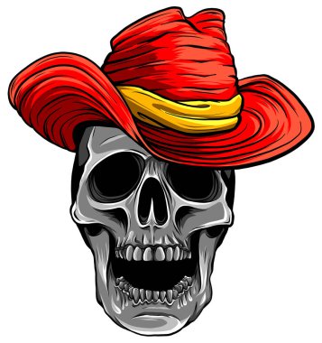 Şapkalı Kovboy kafatasının vektör çizimi