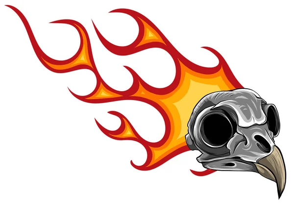 Illustration cartoon d'un crâne d'oiseau avec des flammes — Image vectorielle