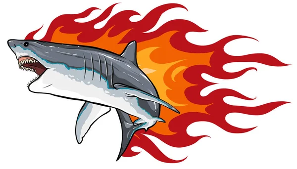 Καρχαρίας κίνδυνος με φλόγες για το τατουάζ ή το σχεδιασμό μασκότ, ένα τέτοιο πρότυπο λογότυπο. — Διανυσματικό Αρχείο