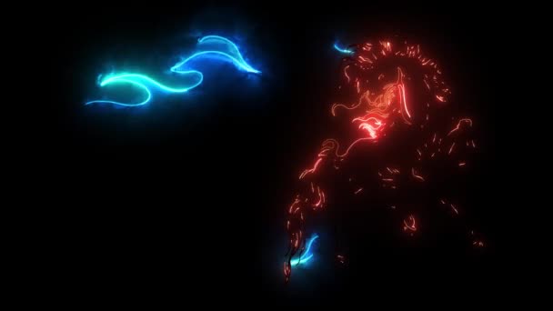 Silhouettes de chevaux avec langues flamboyantes. vidéo néon numérique — Video