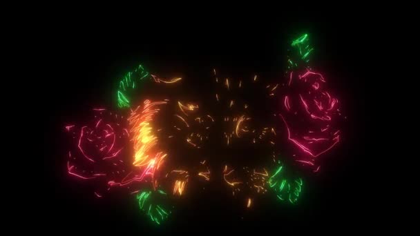 Color Cat with Roses digital neon video — Stock Video