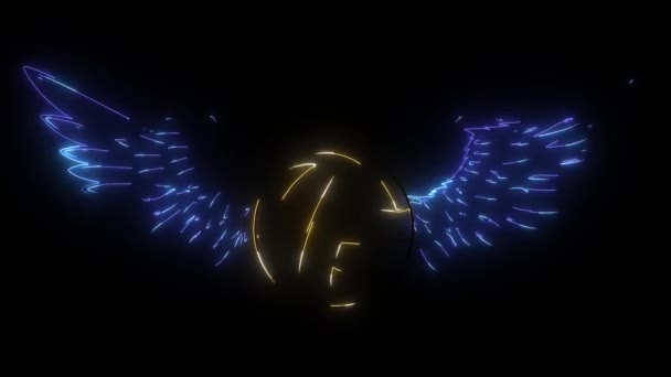 Logo balle de volley-ball avec de longues ailes numérique néon vidéo — Video