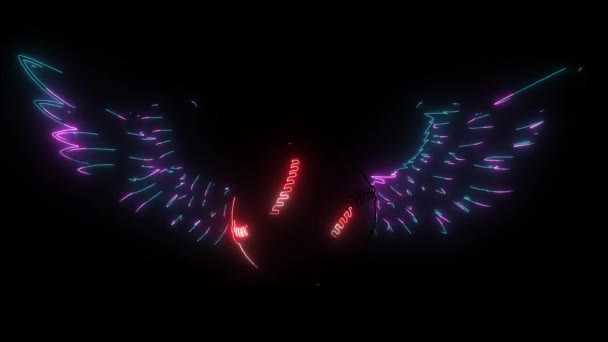 Baseball ball with wings digital neon video — Stock Video