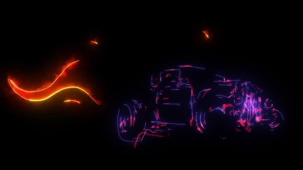 Hot rod garage met vlammen digitale neon video — Stockvideo