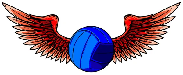 Realistyczna piłka siatkowa z podniesionymi czerwonymi skrzydłami wektor emblemat — Wektor stockowy