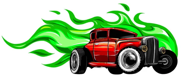 Vector ilustración músculo coche con llamas carrera loca — Vector de stock