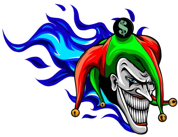 Rindo com raiva coringa, personagem, cabeça de coringa, rosto horror e louco maníaco, para o seu projeto, ilustração vetorial — Vetor de Stock