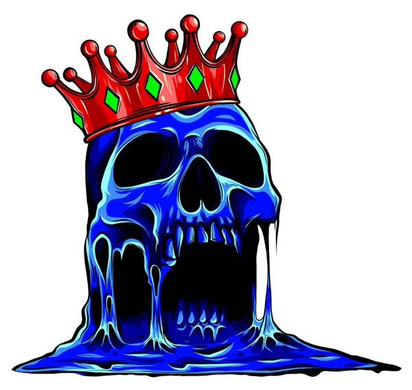 Cráneo rey dibujado a mano con corona. Ilustración vectorial — Vector de stock