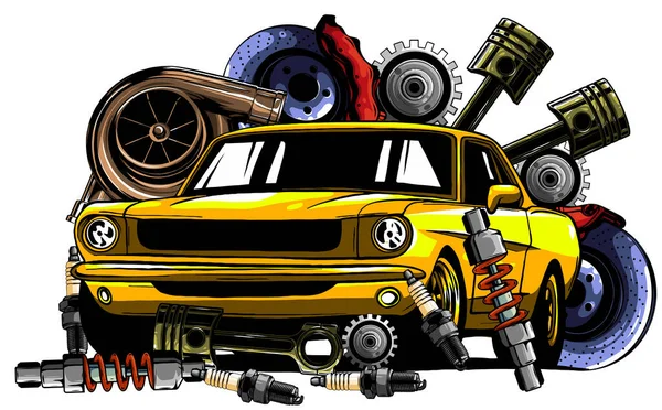 Ilustración vectorial de recambios para automóviles Marco y piezas — Vector de stock