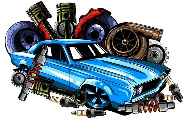 Ilustración vectorial de recambios para automóviles Marco y piezas — Vector de stock