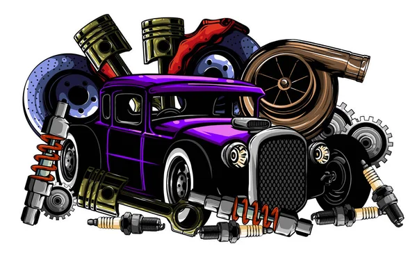 Illustration vectorielle du cadre et des pièces détachées automobiles — Image vectorielle