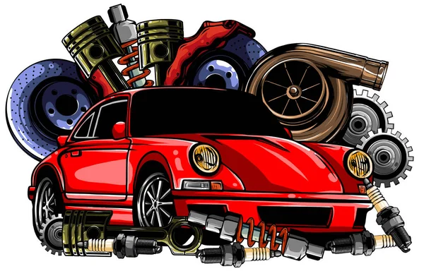 Ilustración vectorial de recambios para automóviles Marco y piezas — Archivo Imágenes Vectoriales