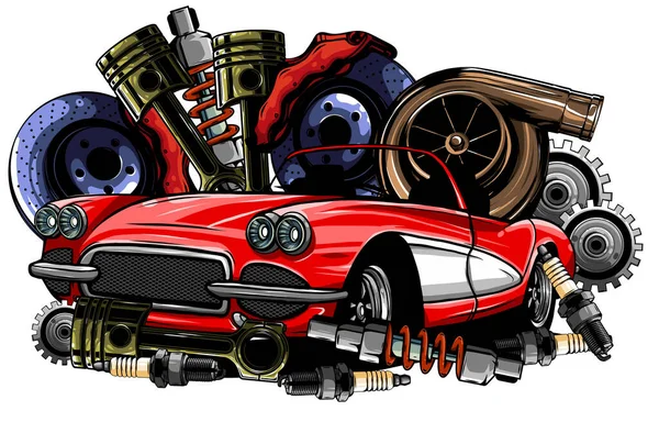 Ilustración vectorial de recambios para automóviles Marco y piezas — Vector de stock