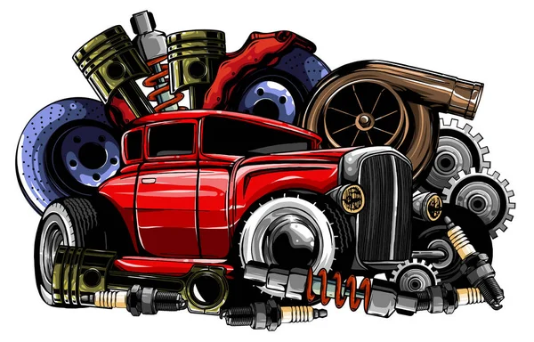 Ilustración vectorial de recambios para automóviles Marco y piezas — Archivo Imágenes Vectoriales