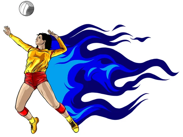 Abstract Vrouwelijke Volleybal Speler Vuurkracht vector — Stockvector