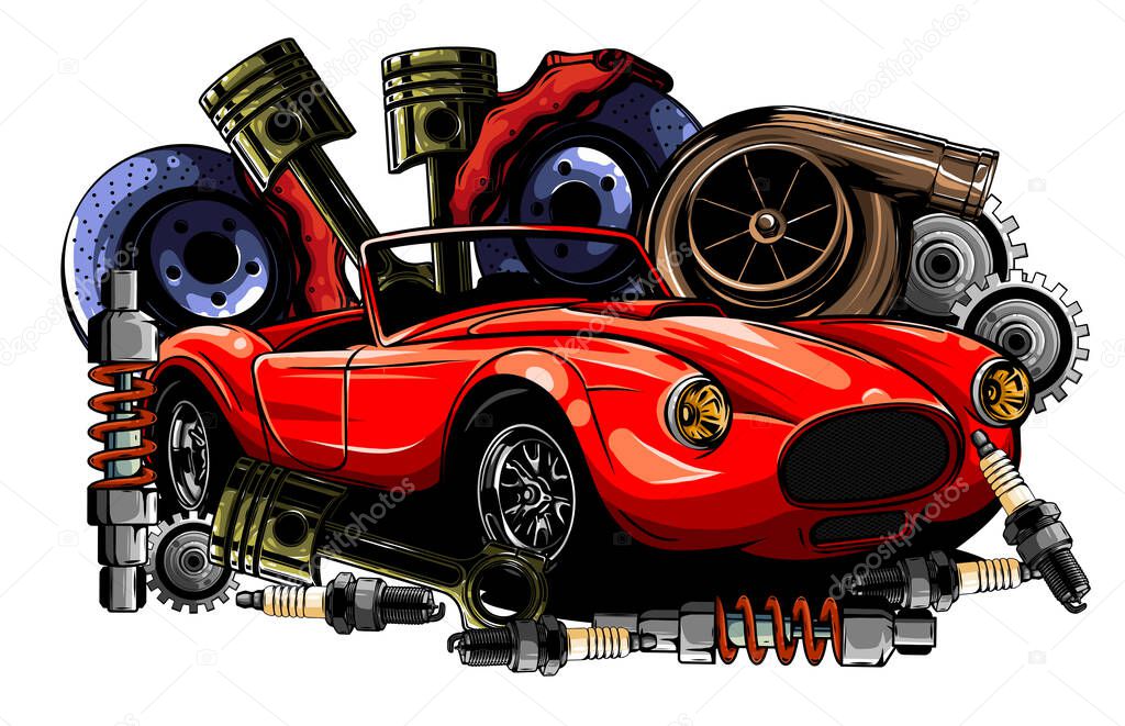 Vector illustration of Car Spares Frame and parts