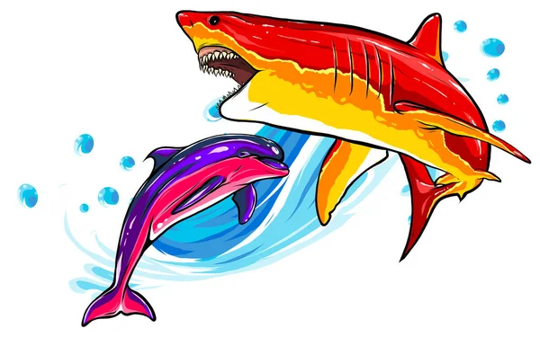 Velký bílý žralok trhání s otevřenými ústy vektor — Stockový vektor