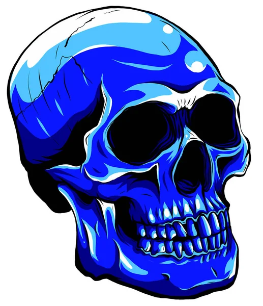 Vector Blue Tattoo Skull Illustration Grafik Kunst — Stockvektor