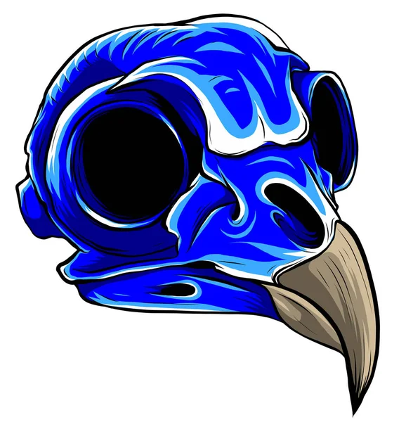 Vettore uccello blu tatuaggio cranio illustrazione grafica arte — Vettoriale Stock