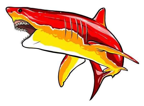 Tiburón rojo enojado vector ilustración gráficos arte — Vector de stock