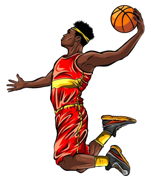 Platt design basket spelare dunk vektor illustration — Stock vektor