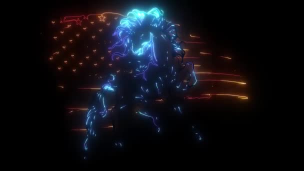 American Horse Flag digitale neon video — Stockvideo