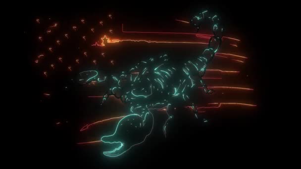 ( 영어 ) wild scorpion with American flag digital neon video — 비디오
