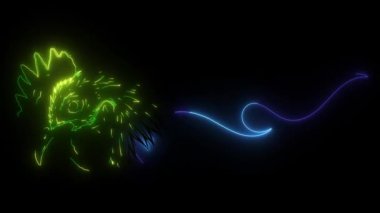 Alevli kızgın horoz. dijital neon video