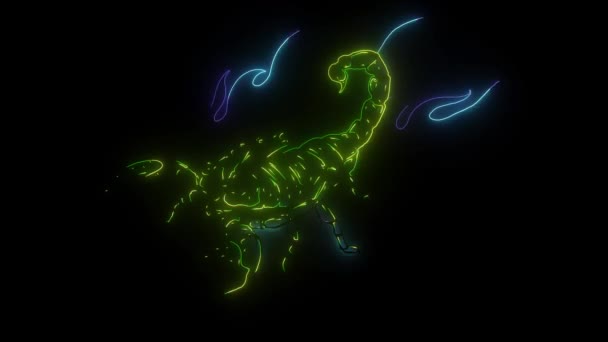 Ten skorpion z ogniem cyfrowy neon wideo — Wideo stockowe