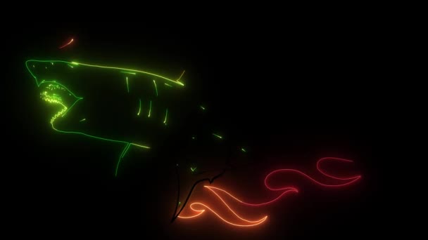 Nebezpečný žralok s plameny digitální neon video — Stock video