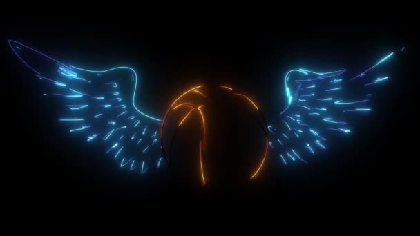 Basketbal bal met Wings digitale neon video — Stockvideo