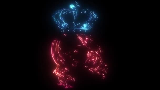 Schedel meisje met een kroon. digitale neon video — Stockvideo