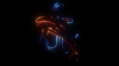 Bir çapanın etrafında yunus, denizin antik bir sembolü, dijital neon video
